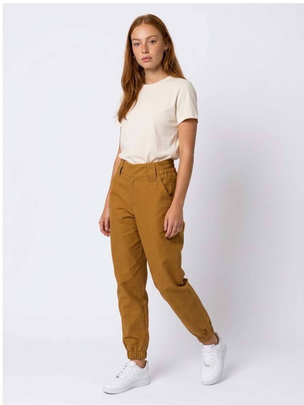 Forever 21 Women's High-Rise Jogger Pants in Mustard Brown